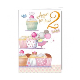 Biglietti Buon Compleanno Topini per Bimbi 2 Anni con Rotella 6pz