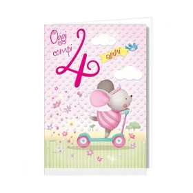 Biglietti Buon Compleanno Topini per Bimbi 4 Anni con Rotella 6pz