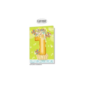 Biglietti Buon Compleanno 1 Anno con Glitter 6pz