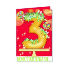 Biglietti Buon Compleanno 3 Anni con Glitter 6pz
