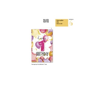 Biglietti Buon Compleanno 1 Anno Rosa Numero Applicato 6pz