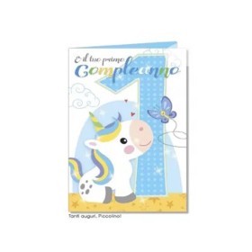 Biglietti Buon Compleanno 1 Anno Azzurro con Glitter 6pz