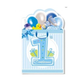 Biglietti Buon Compleanno 1 Anno Azzurro Sagomati 6pz