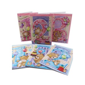 Biglietti Buon Compleanno 1-2-3 Anni Rosa e Azzurri 12pz