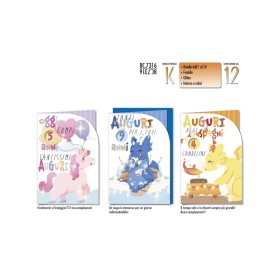 Biglietti Buon Compleanno Draghetti e Unicorni con Rotella 1-10 12pz