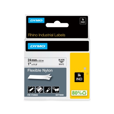 Dymo Rhino Etichette Industriali In Nylon Flessibile 24mmx3,5m Nero Su Bianco
