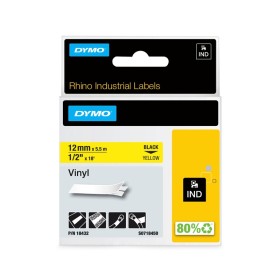 Dymo Rhino Etichette Industriali In Vinile Autoadesive Rotolo 12mmx5,5m Stampa Nera Su Giallo