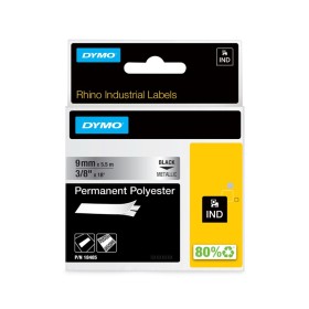 Dymo Rhino Etichette Industriali In Poliestere Permanente 9mmx5,5m Nero Su Metallizzato
