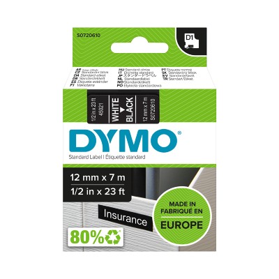 Dymo D1 Etichette Autoadesive Per Stampanti LabelManager 12mmx7m