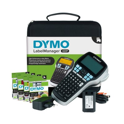 Etichettatrice Dymo LabelManager 420P Kit Portatile Ricaricabile con Tastiera ABC, Custodia e 4 Nastri Per Etichette D1