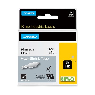 Dymo Rhino Etichette Industriali Tubolari Termoretraibili 24mmx1,5m Nero Su Bianco