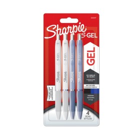 Penne Sharpie S-Gel Punta M 0,7mm Corpo Color Blu Ghiaccio e Bianco Perla Inchiostro Nero e Blu 4pz