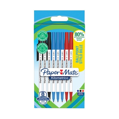 Penne a Sfera PaperMate Kilometrico Recycled 8pz Colori Assortiti