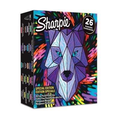 Box Wolf Pennarelli Indelebili Sharpie Fine e Ultra Fine 26pz Colori Assortiti