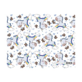 Busta 10 Fogli Carta Regalo 70x100 Fantasia Unicorni Azzurri