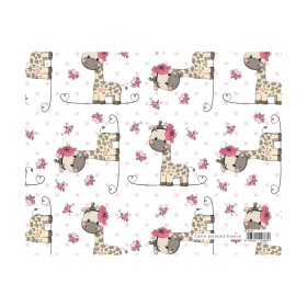 Busta 10 Fogli Carta Regalo 70x100 Fantasia Giraffa e Farfalla Rosa