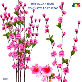 Busta da 4 Rami Fiori di Pesco con 3 Steli Cadauno