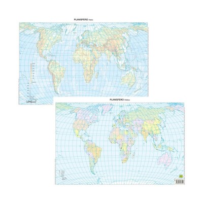 Carta Scolastica Geografica Planisfero da Banco Muta 29x42cm